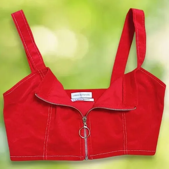 Urban Outfitters Corset Top Red Corduroy Crop Tank Top Zip Up Womens Medium - Picture 5 of 10